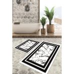 Viyana Home Dijital Baskılı Kaymaz Tabanlı Yıkanabilir 2'li Set Banya Halısı Klozet Takımı Paspas VHKZ-HY-964 - Beyaz