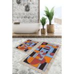 Viyana Home Dijital Baskılı Kaymaz Tabanlı Yıkanabilir 2'li Set Banya Halısı Klozet Takımı Paspas VHKZ-SD-1003 - Renkli