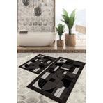 Viyana Home Dijital Baskılı Kaymaz Tabanlı Yıkanabilir 2'li Set Banya Halısı Klozet Takımı Paspas VHKZ-SD-1005 - Siyah