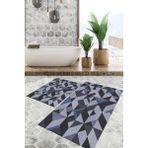 Viyana Home Dijital Baskılı Kaymaz Tabanlı Yıkanabilir 2'li Set Banya Halısı Klozet Takımı Paspas VHKZ-SD-1010 - Mavi