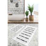 Viyana Home Dijital Baskılı Kaymaz Tabanlı Yıkanabilir 2'li Set Banya Halısı Klozet Takımı Paspas VHKZ-SD-1014 - Beyaz