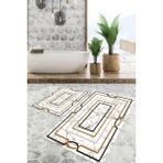 Viyana Home Dijital Baskılı Kaymaz Tabanlı Yıkanabilir 2'li Set Banya Halısı Klozet Takımı Paspas VHKZ-SD-1018 - Beyaz