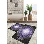Viyana Home Dijital Baskılı Kaymaz Tabanlı Yıkanabilir 2'li Set Banya Halısı Klozet Takımı Paspas VHKZ-SD-1021 - Mavi