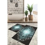 Viyana Home Dijital Baskılı Kaymaz Tabanlı Yıkanabilir 2'li Set Banya Halısı Klozet Takımı Paspas VHKZ-SD-1023 - Turkuaz