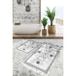 Viyana Home Dijital Baskılı Kaymaz Tabanlı Yıkanabilir 2'li Set Banya Halısı Klozet Takımı Paspas VHKZ-SD-1030 - Gri