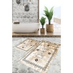 Viyana Home Dijital Baskılı Kaymaz Tabanlı Yıkanabilir 2'li Set Banya Halısı Klozet Takımı Paspas VHKZ-SD-1031 - Kahverengi