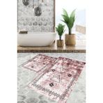 Viyana Home Dijital Baskılı Kaymaz Tabanlı Yıkanabilir 2'li Set Banya Halısı Klozet Takımı Paspas VHKZ-SD-1032 - Bordo