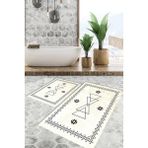 Viyana Home Dijital Baskılı Kaymaz Tabanlı Yıkanabilir 2'li Set Banya Halısı Klozet Takımı Paspas VHKZ-SD-1033 - Krem