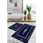 Viyana Home Dijital Baskılı Kaymaz Tabanlı Yıkanabilir 2'li Set Banya Halısı Klozet Takımı Paspas VHKZ-SD-1047 - Lacivert