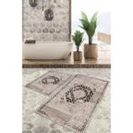 Viyana Home Dijital Baskılı Kaymaz Tabanlı Yıkanabilir 2'li Set Banya Halısı Klozet Takımı Paspas VHKZ-SD-1054 - Krem