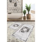 Viyana Home Dijital Baskılı Kaymaz Tabanlı Yıkanabilir 2'li Set Banya Halısı Klozet Takımı Paspas VHKZ-SD-1055 - Beyaz
