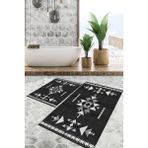 Viyana Home Dijital Baskılı Kaymaz Tabanlı Yıkanabilir 2'li Set Banya Halısı Klozet Takımı Paspas VHKZ-SD-1060 - Siyah