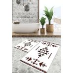 Viyana Home Dijital Baskılı Kaymaz Tabanlı Yıkanabilir 2'li Set Banya Halısı Klozet Takımı Paspas VHKZ-SD-1062 - Beyaz