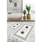 Viyana Home Dijital Baskılı Kaymaz Tabanlı Yıkanabilir 2'li Set Banya Halısı Klozet Takımı Paspas VHKZ-SD-1067 - Krem