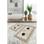 Viyana Home Dijital Baskılı Kaymaz Tabanlı Yıkanabilir 2'li Set Banya Halısı Klozet Takımı Paspas VHKZ-SD-1068 - Bej