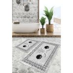Viyana Home Dijital Baskılı Kaymaz Tabanlı Yıkanabilir 2'li Set Banya Halısı Klozet Takımı Paspas VHKZ-SD-1069 - Gri