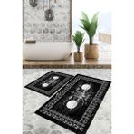 Viyana Home Dijital Baskılı Kaymaz Tabanlı Yıkanabilir 2'li Set Banya Halısı Klozet Takımı Paspas VHKZ-SD-1070 - Siyah