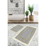 Viyana Home Dijital Baskılı Kaymaz Tabanlı Yıkanabilir 2'li Set Banya Halısı Klozet Takımı Paspas VHKZ-SD-1074 - Beyaz