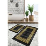 Viyana Home Dijital Baskılı Kaymaz Tabanlı Yıkanabilir 2'li Set Banya Halısı Klozet Takımı Paspas VHKZ-SD-1075 - Gold