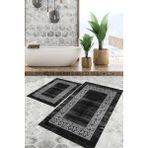 Viyana Home Dijital Baskılı Kaymaz Tabanlı Yıkanabilir 2'li Set Banya Halısı Klozet Takımı Paspas VHKZ-SD-1076 - Antrasit