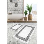 Viyana Home Dijital Baskılı Kaymaz Tabanlı Yıkanabilir 2'li Set Banya Halısı Klozet Takımı Paspas VHKZ-SD-1078 - Gri