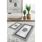 Viyana Home Dijital Baskılı Kaymaz Tabanlı Yıkanabilir 2'li Set Banya Halısı Klozet Takımı Paspas VHKZ-SD-1081 - Gri