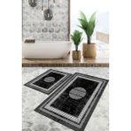 Viyana Home Dijital Baskılı Kaymaz Tabanlı Yıkanabilir 2'li Set Banya Halısı Klozet Takımı Paspas VHKZ-SD-1082 - Siyah