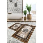 Viyana Home Dijital Baskılı Kaymaz Tabanlı Yıkanabilir 2'li Set Banya Halısı Klozet Takımı Paspas VHKZ-SD-1083 - Kahverengi