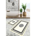Viyana Home Dijital Baskılı Kaymaz Tabanlı Yıkanabilir 2'li Set Banya Halısı Klozet Takımı Paspas VHKZ-SD-1084 - Krem