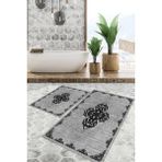 Viyana Home Dijital Baskılı Kaymaz Tabanlı Yıkanabilir 2'li Set Banya Halısı Klozet Takımı Paspas VHKZ-SD-1086 - Gri