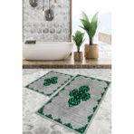 Viyana Home Dijital Baskılı Kaymaz Tabanlı Yıkanabilir 2'li Set Banya Halısı Klozet Takımı Paspas VHKZ-SD-1087 - Yeşil
