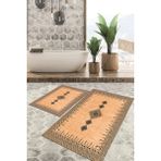 Viyana Home Dijital Baskılı Kaymaz Tabanlı Yıkanabilir 2'li Set Banya Halısı Klozet Takımı Paspas VHKZ-SD-1107 - Kahverengi
