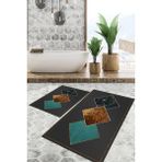 Viyana Home Dijital Baskılı Kaymaz Tabanlı Yıkanabilir 2'li Set Banya Halısı Klozet Takımı Paspas VHKZ-SD-1143 - Renkli - 1163