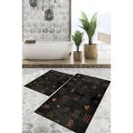 Viyana Home Dijital Baskılı Kaymaz Tabanlı Yıkanabilir 2'li Set Banya Halısı Klozet Takımı Paspas VHKZ-SD-1151 - Turuncu