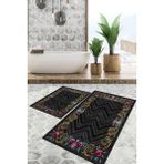 Viyana Home Dijital Baskılı Kaymaz Tabanlı Yıkanabilir 2'li Set Banya Halısı Klozet Takımı Paspas VHKZ-SD-237 - Siyah