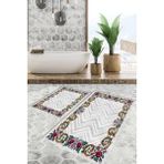 Viyana Home Dijital Baskılı Kaymaz Tabanlı Yıkanabilir 2'li Set Banya Halısı Klozet Takımı Paspas VHKZ-SD-238 - Beyaz