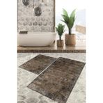 Viyana Home Dijital Baskılı Kaymaz Tabanlı Yıkanabilir 2'li Set Banya Halısı Klozet Takımı Paspas VHKZ-SD-248 - Kahverengi