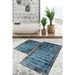 Viyana Home Dijital Baskılı Kaymaz Tabanlı Yıkanabilir 2'li Set Banya Halısı Klozet Takımı Paspas VHKZ-SD-249 - Mavi