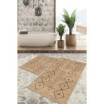 Viyana Home Dijital Baskılı Kaymaz Tabanlı Yıkanabilir 2'li Set Banya Halısı Klozet Takımı Paspas VHKZ-SD-277 - Vizon