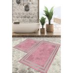 Viyana Home Dijital Baskılı Kaymaz Tabanlı Yıkanabilir 2'li Set Banya Halısı Klozet Takımı Paspas VHKZ-SD-300 - Pembe