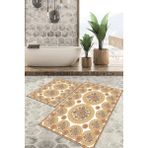 Viyana Home Dijital Baskılı Kaymaz Tabanlı Yıkanabilir 2'li Set Banya Halısı Klozet Takımı Paspas VHKZ-SD-337 - Krem