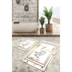 Viyana Home Dijital Baskılı Kaymaz Tabanlı Yıkanabilir 2'li Set Banya Halısı Klozet Takımı Paspas Vhkz-Sd-47 - Beyaz