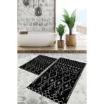 Viyana Home Dijital Baskılı Kaymaz Tabanlı Yıkanabilir 2'li Set Banya Halısı Klozet Takımı Paspas VHKZ-SD-556 - Siyah