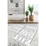 Viyana Home Dijital Baskılı Kaymaz Tabanlı Yıkanabilir 2'li Set Banya Halısı Klozet Takımı Paspas VHKZ-SD-557 - Beyaz