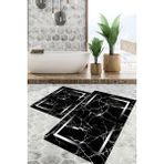 Viyana Home Dijital Baskılı Kaymaz Tabanlı Yıkanabilir 2'li Set Banya Halısı Klozet Takımı Paspas VHKZ-SD-575 - Siyah - 99