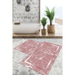 Viyana Home Dijital Baskılı Kaymaz Tabanlı Yıkanabilir 2'li Set Banya Halısı Klozet Takımı Paspas VHKZ-SD-581 - Pembe