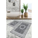 Viyana Home Dijital Baskılı Kaymaz Tabanlı Yıkanabilir 2'li Set Banya Halısı Klozet Takımı Paspas VHKZ-SD-583 - Gri
