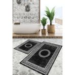 Viyana Home Dijital Baskılı Kaymaz Tabanlı Yıkanabilir 2'li Set Banya Halısı Klozet Takımı Paspas VHKZ-SD-586 - Siyah