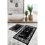 Viyana Home Dijital Baskılı Kaymaz Tabanlı Yıkanabilir 2'li Set Banya Halısı Klozet Takımı Paspas VHKZ-SD-590 - Siyah - 102