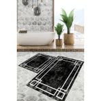 Viyana Home Dijital Baskılı Kaymaz Tabanlı Yıkanabilir 2'li Set Banya Halısı Klozet Takımı Paspas VHKZ-SD-597 - Siyah